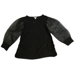 J/M Sportswear Women's Black Blouse With Transparant/Sheer Sleeves Size XSL NWOT